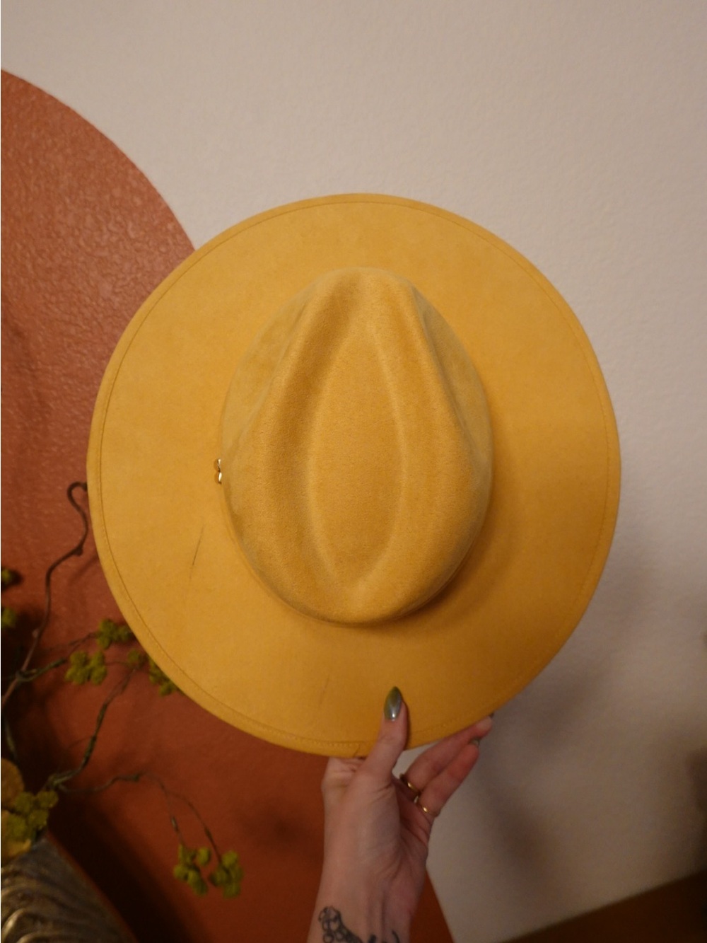 Mustard Yellow Wide Brim Fedora Hat